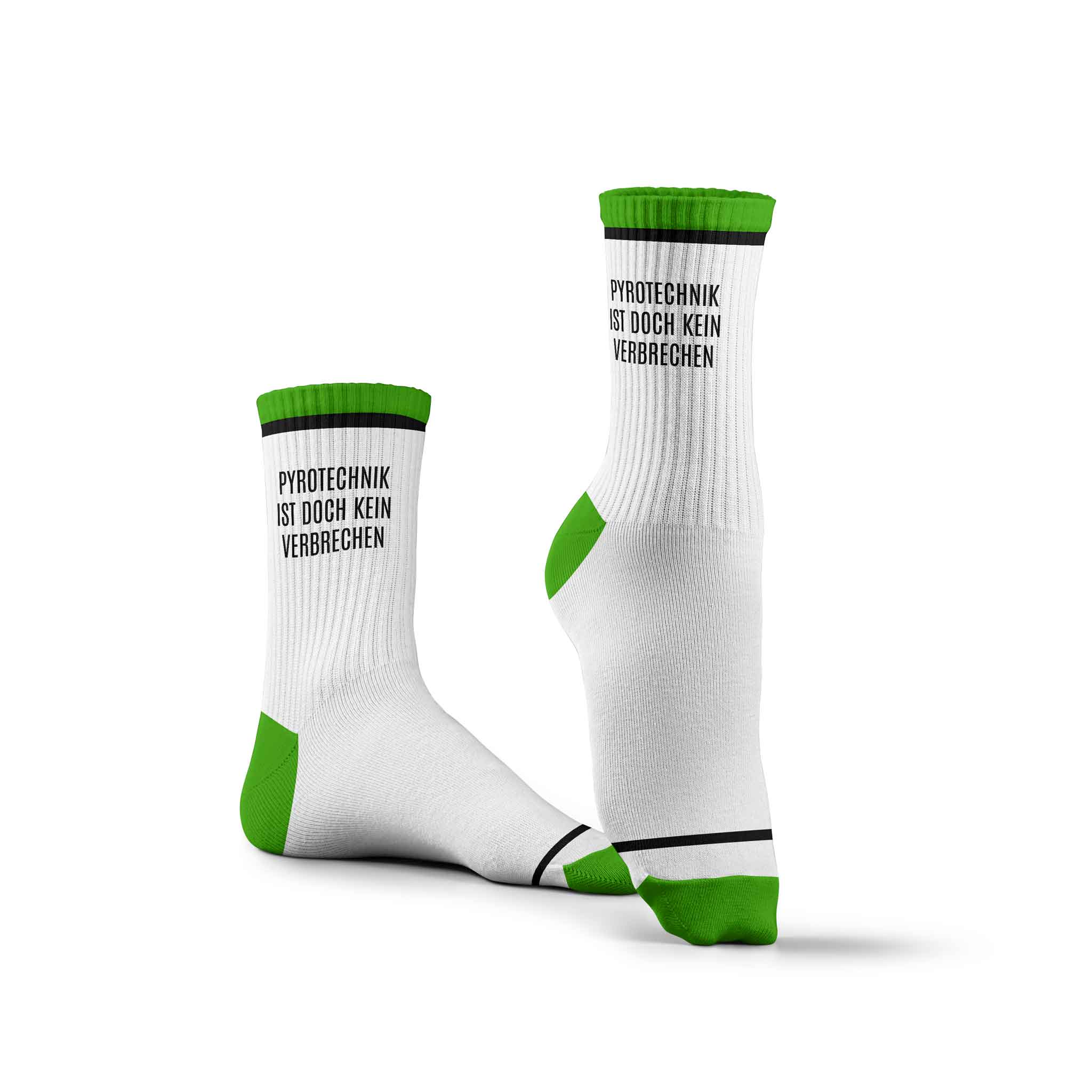 Socken | PYROTECHNIK IST DOCH KEIN VERBRECHEN | Grün-Weiß-Schwarz