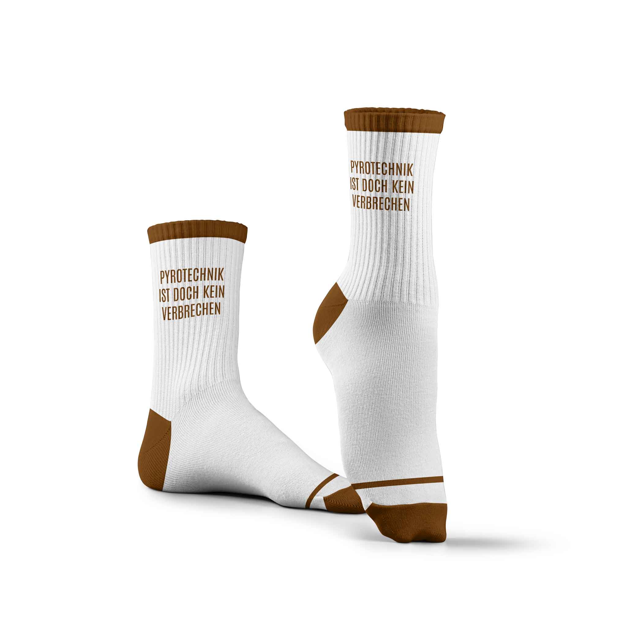 Socken | PYROTECHNIK IST DOCH KEIN VERBRECHEN | Braun-Weiß
