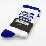 Pyrotechnik ist doch kein Verbrechen – Statement-Socken Blau-Weiß