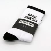 Der hat schon Gelb – Statement-Socken Schwarz-Weiß