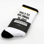 Malle ist nur einmal im Jahr – Statement-Socken Schwarz-Gelb