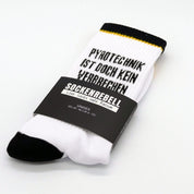 Pyrotechnik ist doch kein Verbrechen – Statement-Socken Schwarz-Gelb