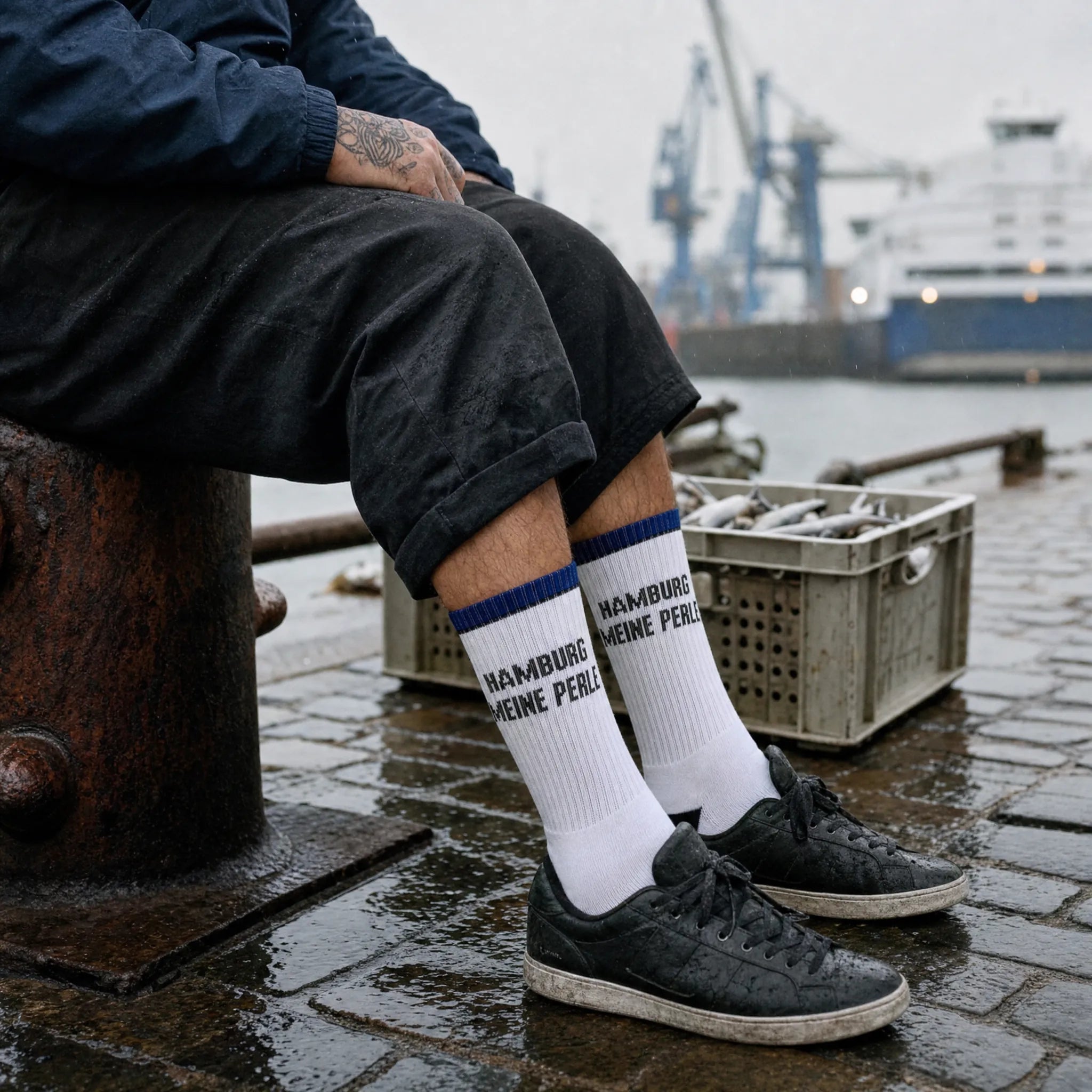 Hamburg meine Perle – Lokalpatriot-Socken Blau-Schwarz